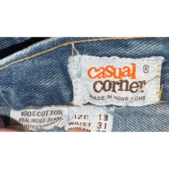 TRUE VINTAGE Casual Corner Patterned Denim Jeans Flare Leg Jrs 13 70's Mod Boho - Picture 9 of 9